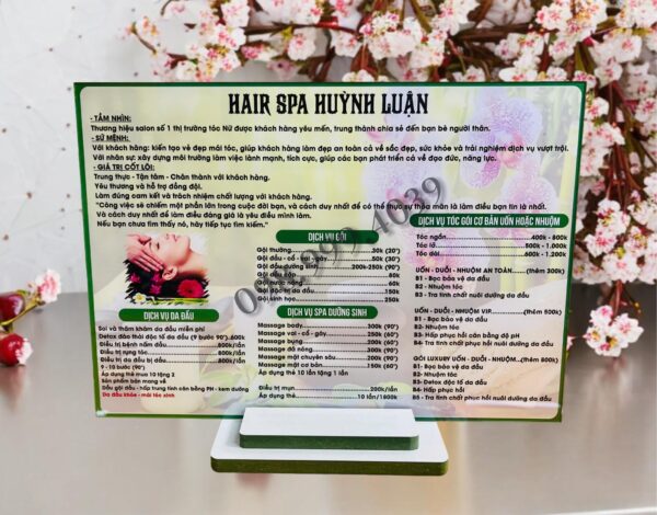 Menu bảng giá dịch vụ