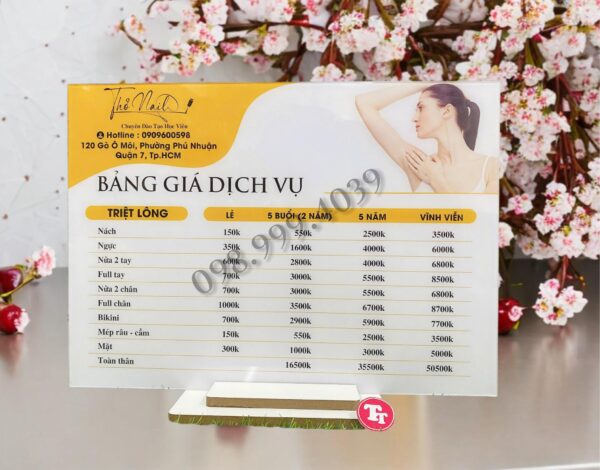 Menu bảng giá dịch vụ