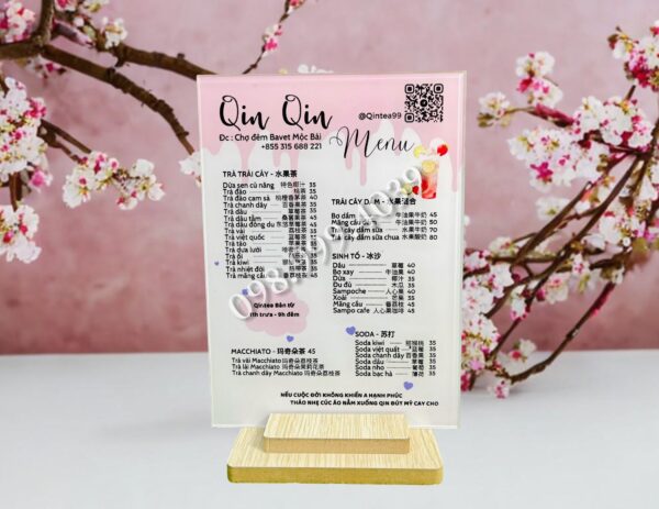 In menu quán - menu bảng giá dịch vụ spa