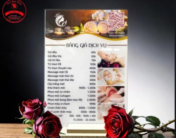 Bảng Menu Mica Để Bàn - Bảng Giá Dịch Vụ