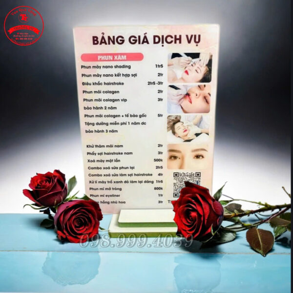 Bảng Menu Mica Để Bàn - Bảng Giá Dịch Vụ