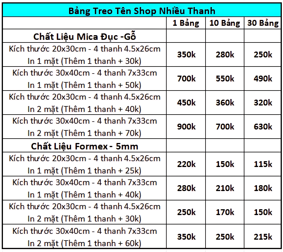 bảng treo tên shop nhiều thanh