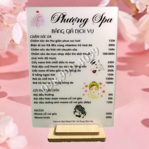 In menu quán - menu bảng giá dịch vụ spa