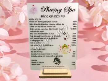 In menu quán - menu bảng giá dịch vụ spa