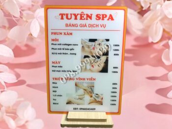 In menu quán - menu bảng giá dịch vụ spa