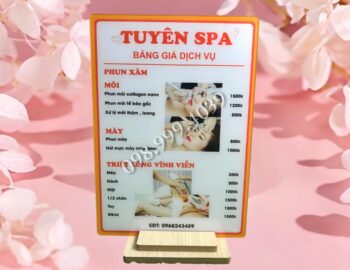 In menu quán - menu bảng giá dịch vụ spa