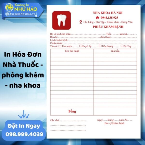 (Ship 4 Ngày) In Hóa Đơn Nha Khoa - Phòng Khám Theo Yêu Cầu, Báo Giá In Hóa Đơn Phòng Khám Nhanh Chóng - Hình ảnh 2
