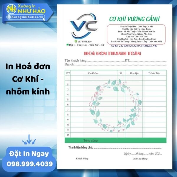 (Ship 4 Ngày) Dịch Vụ In Hoá Đơn Cơ Khí - Nhôm Kính Chuyên Nghiệp Theo Yêu Cầu