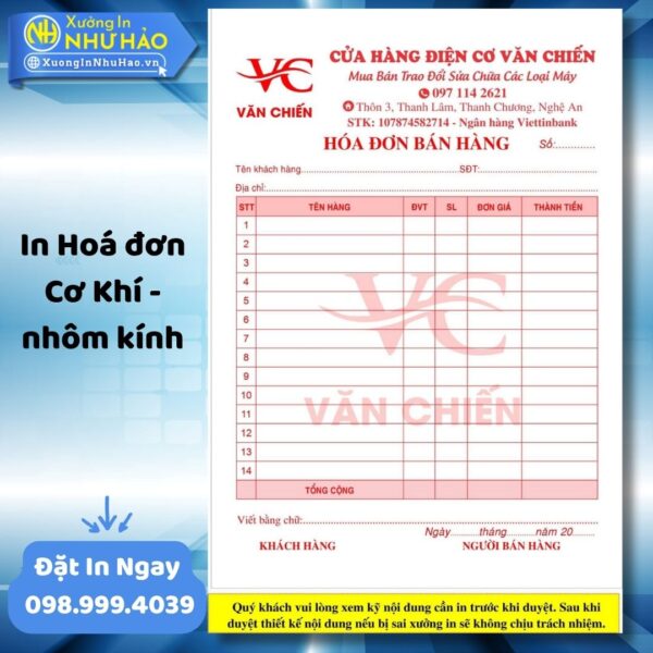 (Ship 4 Ngày) Dịch Vụ In Hoá Đơn Cơ Khí - Nhôm Kính Chuyên Nghiệp Theo Yêu Cầu - Hình ảnh 3