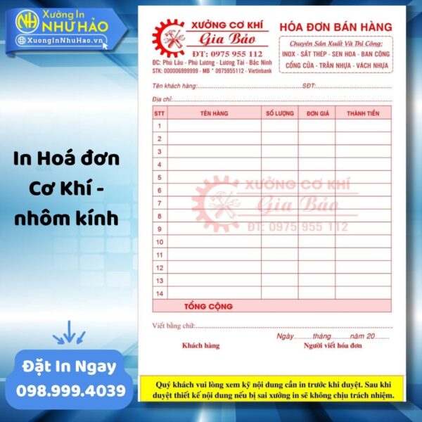 (Ship 4 Ngày) Dịch Vụ In Hoá Đơn Cơ Khí - Nhôm Kính Chuyên Nghiệp Theo Yêu Cầu - Hình ảnh 5