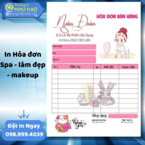 (Ship 4 Ngày) Đặt In Hóa Đơn Spa - Làm Đẹp - Makeup Giá Rẻ, Thiết Kế Miễn Phí, Giao Toàn Quốc