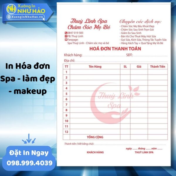 (Ship 4 Ngày) Đặt In Hóa Đơn Spa - Làm Đẹp - Makeup Giá Rẻ, Thiết Kế Miễn Phí, Giao Toàn Quốc - Hình ảnh 2