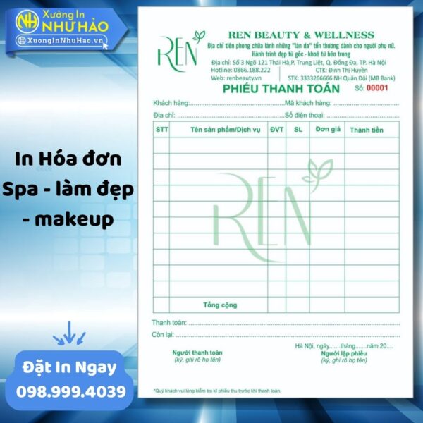 (Ship 4 Ngày) Đặt In Hóa Đơn Spa - Làm Đẹp - Makeup Giá Rẻ, Thiết Kế Miễn Phí, Giao Toàn Quốc - Hình ảnh 5