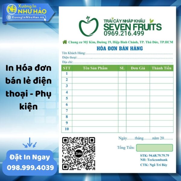 (Ship 4 Ngày) In Hóa Đơn Bán Lẻ Điện Thoại - Phụ Kiện Theo Yêu Cầu, In Hóa Đơn 2 Liên - Hình ảnh 3