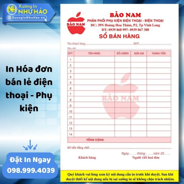 (Ship 4 Ngày) In Hóa Đơn Bán Lẻ Điện Thoại - Phụ Kiện Theo Yêu Cầu, In Hóa Đơn 2 Liên - Hình ảnh 4