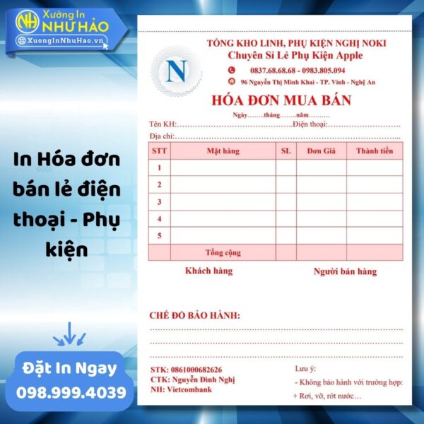 (Ship 4 Ngày) In Hóa Đơn Bán Lẻ Điện Thoại - Phụ Kiện Theo Yêu Cầu, In Hóa Đơn 2 Liên - Hình ảnh 5