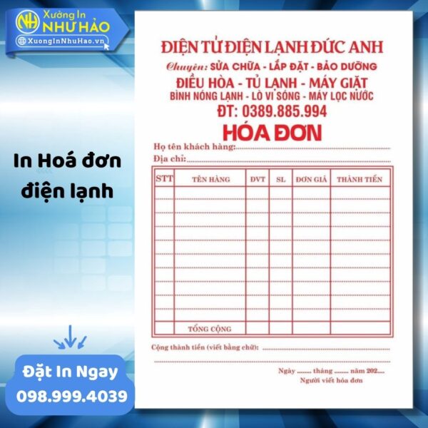 (Ship 4 Ngày) In Hoá Đơn Điện Lạnh Theo Yêu Cầu, Giá Rẻ Tại Xưởng, Nâng Tầm Chuyên Nghiệp - Hình ảnh 4