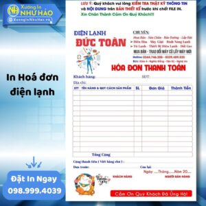 (Ship 4 Ngày) In Hoá Đơn Điện Lạnh Theo Yêu Cầu, Giá Rẻ Tại Xưởng, Nâng Tầm Chuyên Nghiệp
