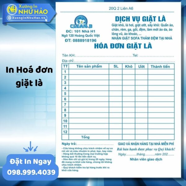 (Ship 4 Ngày) In Hóa Đơn Giặt Là Chuyên Nghiệp, Giá Rẻ Tại Xưởng Như Hảo - Thiết Kế Miễn Phí, Giao Nhanh Toàn Quốc - Hình ảnh 6