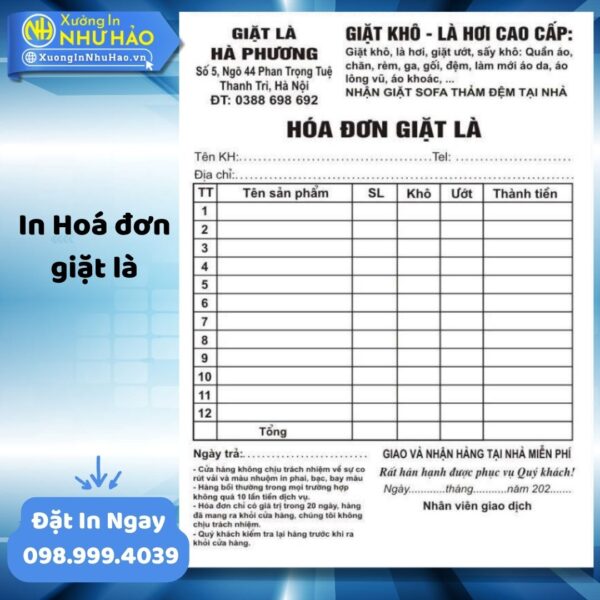(Ship 4 Ngày) In Hóa Đơn Giặt Là Chuyên Nghiệp, Giá Rẻ Tại Xưởng Như Hảo - Thiết Kế Miễn Phí, Giao Nhanh Toàn Quốc - Hình ảnh 5