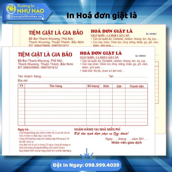 (Ship 4 Ngày) In Hóa Đơn Giặt Là Chuyên Nghiệp, Giá Rẻ Tại Xưởng Như Hảo - Thiết Kế Miễn Phí, Giao Nhanh Toàn Quốc - Hình ảnh 2