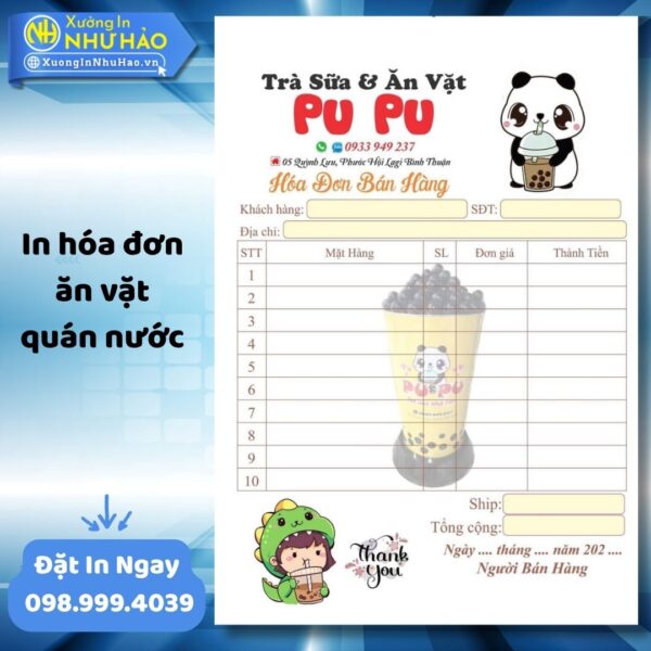 (Ship 4 Ngày) Dịch Vụ In Hóa Đơn Ăn Vặt - Quán Nước Theo Yêu Cầu Giao Dịch Nhanh Chóng