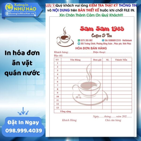 (Ship 4 Ngày) Dịch Vụ In Hóa Đơn Ăn Vặt - Quán Nước Theo Yêu Cầu Giao Dịch Nhanh Chóng - Hình ảnh 3