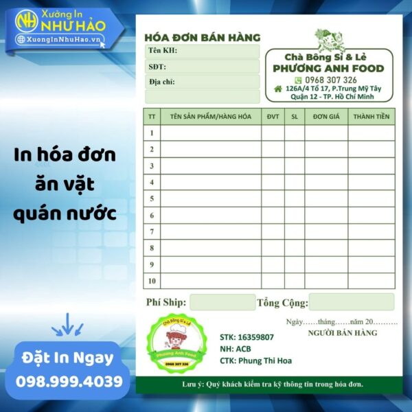 (Ship 4 Ngày) Dịch Vụ In Hóa Đơn Ăn Vặt - Quán Nước Theo Yêu Cầu Giao Dịch Nhanh Chóng - Hình ảnh 5