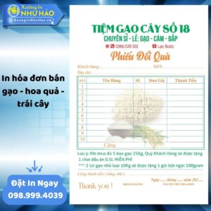 (Ship 4 Ngày) In Hóa Đơn Bán Gạo - Hoa Quả - Trái Cây Theo Yêu Cầu, Cuốn Hóa Đơn Bán Lẻ Nông Sản