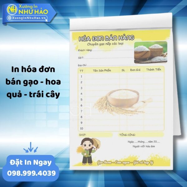 (Ship 4 Ngày) In Hóa Đơn Bán Gạo - Hoa Quả - Trái Cây Theo Yêu Cầu, Cuốn Hóa Đơn Bán Lẻ Nông Sản - Hình ảnh 2