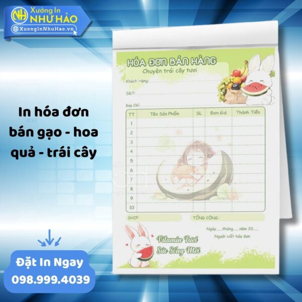 (Ship 4 Ngày) In Hóa Đơn Bán Gạo - Hoa Quả - Trái Cây Theo Yêu Cầu, Cuốn Hóa Đơn Bán Lẻ Nông Sản - Hình ảnh 3