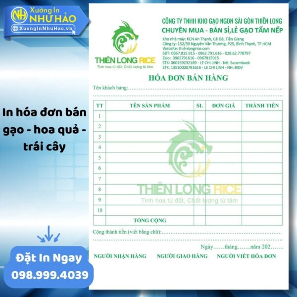 (Ship 4 Ngày) In Hóa Đơn Bán Gạo - Hoa Quả - Trái Cây Theo Yêu Cầu, Cuốn Hóa Đơn Bán Lẻ Nông Sản - Hình ảnh 6