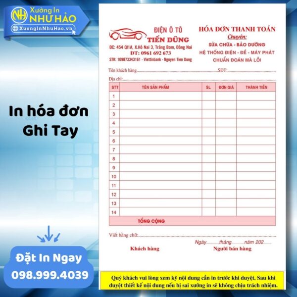 Tìm Nơi In Hóa Đơn Ghi Tay Theo Yêu Cầu? In Hóa Đơn 2 Liên Chất Lượng Cao - Hình ảnh 2