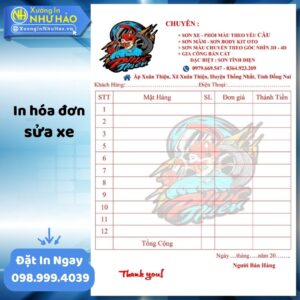 In Hóa Đơn Sửa Xe Chuyên Nghiệp, Giá Rẻ Tại Xưởng In Như Hảo - Nâng Tầm Uy Tín Gara, Tiệm Sửa Xe Toàn Quốc