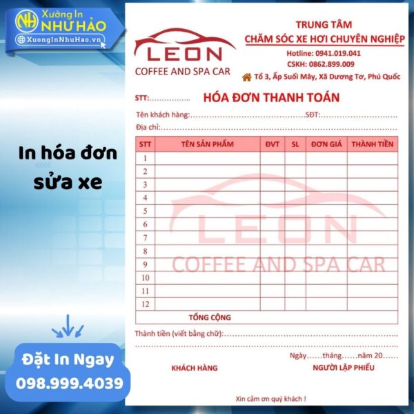 In Hóa Đơn Sửa Xe Chuyên Nghiệp, Giá Rẻ Tại Xưởng In Như Hảo - Nâng Tầm Uy Tín Gara, Tiệm Sửa Xe Toàn Quốc - Hình ảnh 6