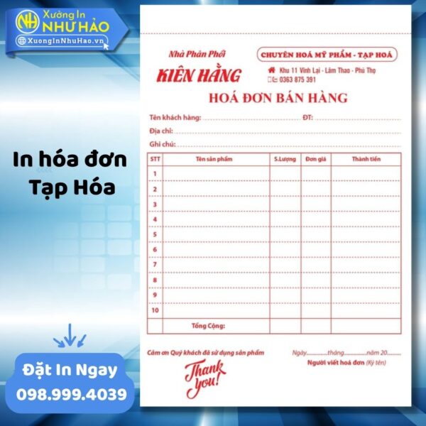 Giải Pháp In Hóa Đơn Tạp Hóa Toàn Diện Từ Như Hảo. Mẫu Mã Đa Dạng, Tùy Chỉnh Linh Hoạt, Giấy Tốt, Mực Nét - Hình ảnh 2