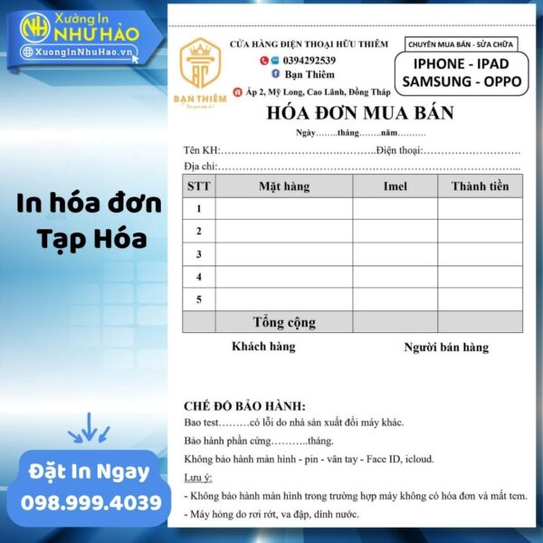 Giải Pháp In Hóa Đơn Tạp Hóa Toàn Diện Từ Như Hảo. Mẫu Mã Đa Dạng, Tùy Chỉnh Linh Hoạt, Giấy Tốt, Mực Nét - Hình ảnh 5
