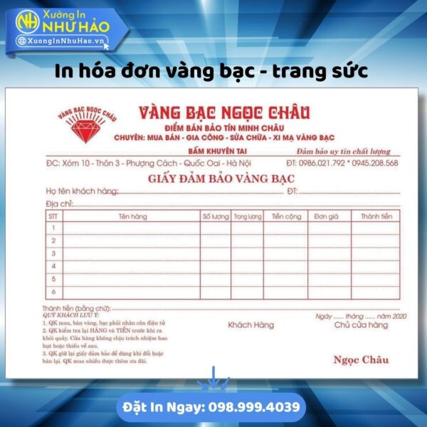 (Ship 4 Ngày) Báo Giá In Hóa Đơn Vàng Bạc - Trang Sức Theo Yêu Cầu, Dịch Vụ In Hóa Đơn 2 Liên Chất Lượng - Hình ảnh 2