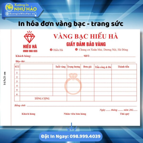 (Ship 4 Ngày) Báo Giá In Hóa Đơn Vàng Bạc - Trang Sức Theo Yêu Cầu, Dịch Vụ In Hóa Đơn 2 Liên Chất Lượng - Hình ảnh 3