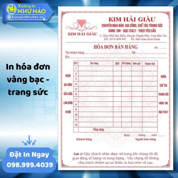 (Ship 4 Ngày) Báo Giá In Hóa Đơn Vàng Bạc - Trang Sức Theo Yêu Cầu, Dịch Vụ In Hóa Đơn 2 Liên Chất Lượng - Hình ảnh 4
