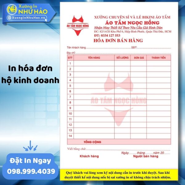Địa Chỉ In Hóa Đơn Bán Hàng Hộ Kinh Doanh Chuyên Nghiệp, Đa Dạng Mẫu Mã, Kích Thước Theo Yêu Cầu Tại Như Hảo - Hình ảnh 3
