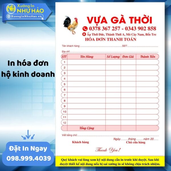 Địa Chỉ In Hóa Đơn Bán Hàng Hộ Kinh Doanh Chuyên Nghiệp, Đa Dạng Mẫu Mã, Kích Thước Theo Yêu Cầu Tại Như Hảo - Hình ảnh 5