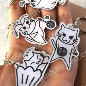 Móc Khóa Mèo Cầu Lông - Móc Chìa Khóa In Hình Mèo Chơi Cầu Lông