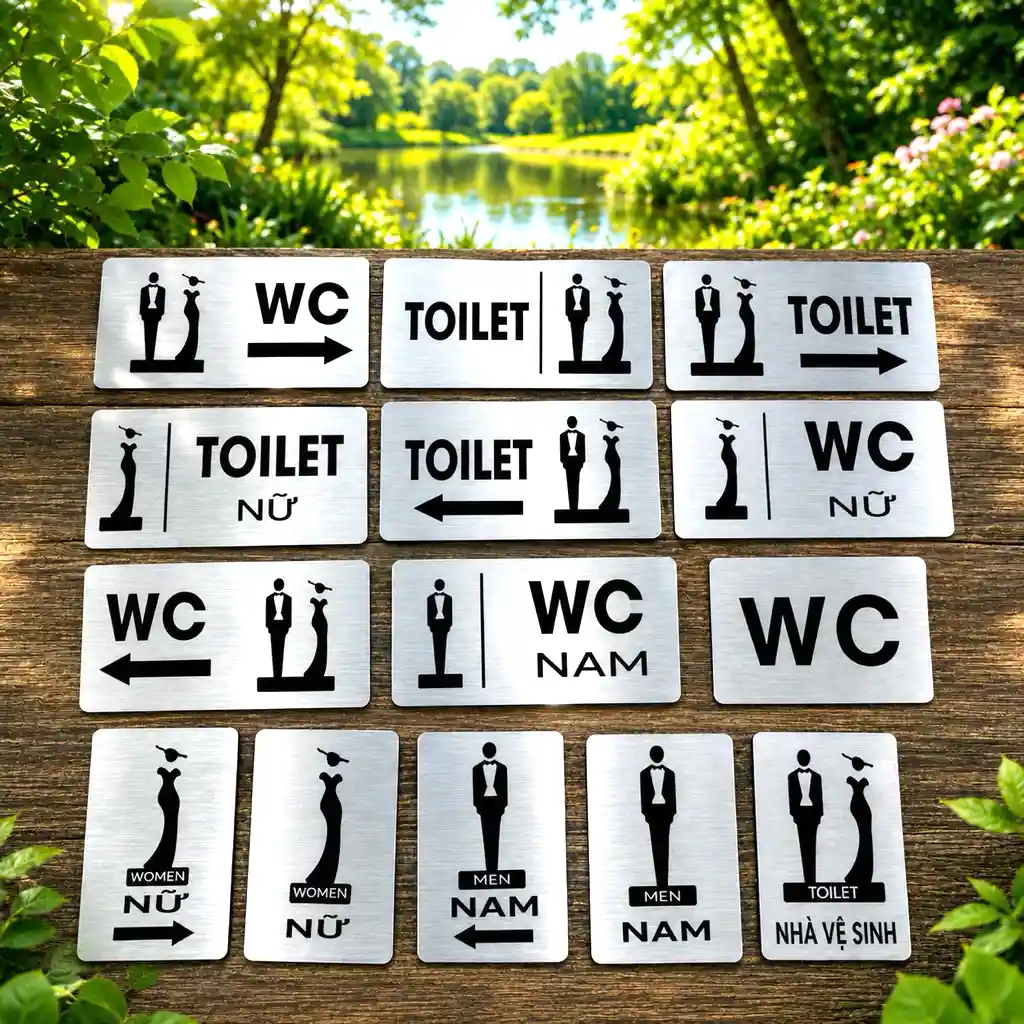 Bảng Decor Toilet, Biển WC, Bằng Nhôm Alu, Tặng Kèm Keo Dán 2 Mặt, Nhà Vệ Sinh, Restroom