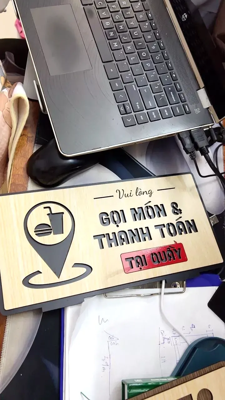 Bảng Gỗ Để Bàn, Treo Tường, Dán Tường "Gọi Món Và Thanh Toán Tại Quầy" Thiết Kế Theo Yêu Cầu 1