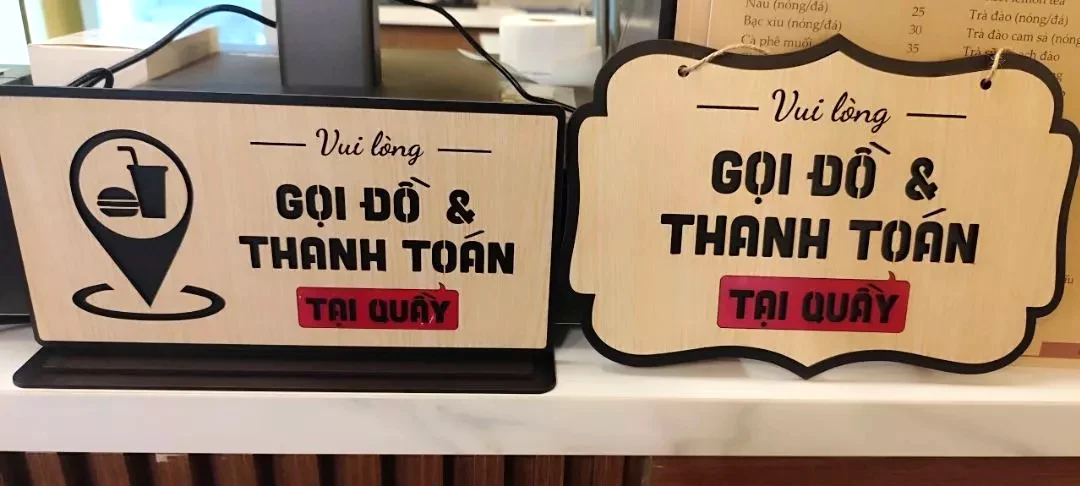 Bảng Gỗ Để Bàn, Treo Tường, Dán Tường "Gọi Món Và Thanh Toán Tại Quầy" Thiết Kế Theo Yêu Cầu 3