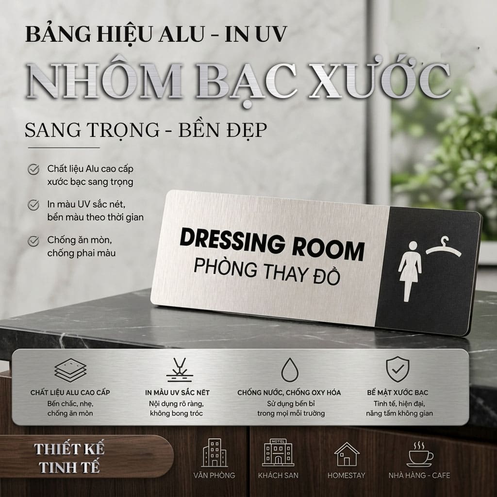 Bảng hiệu alu bạc xước in UV 1