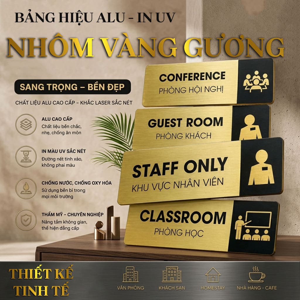 Bảng hiệu alu vàng gương in UV 2
