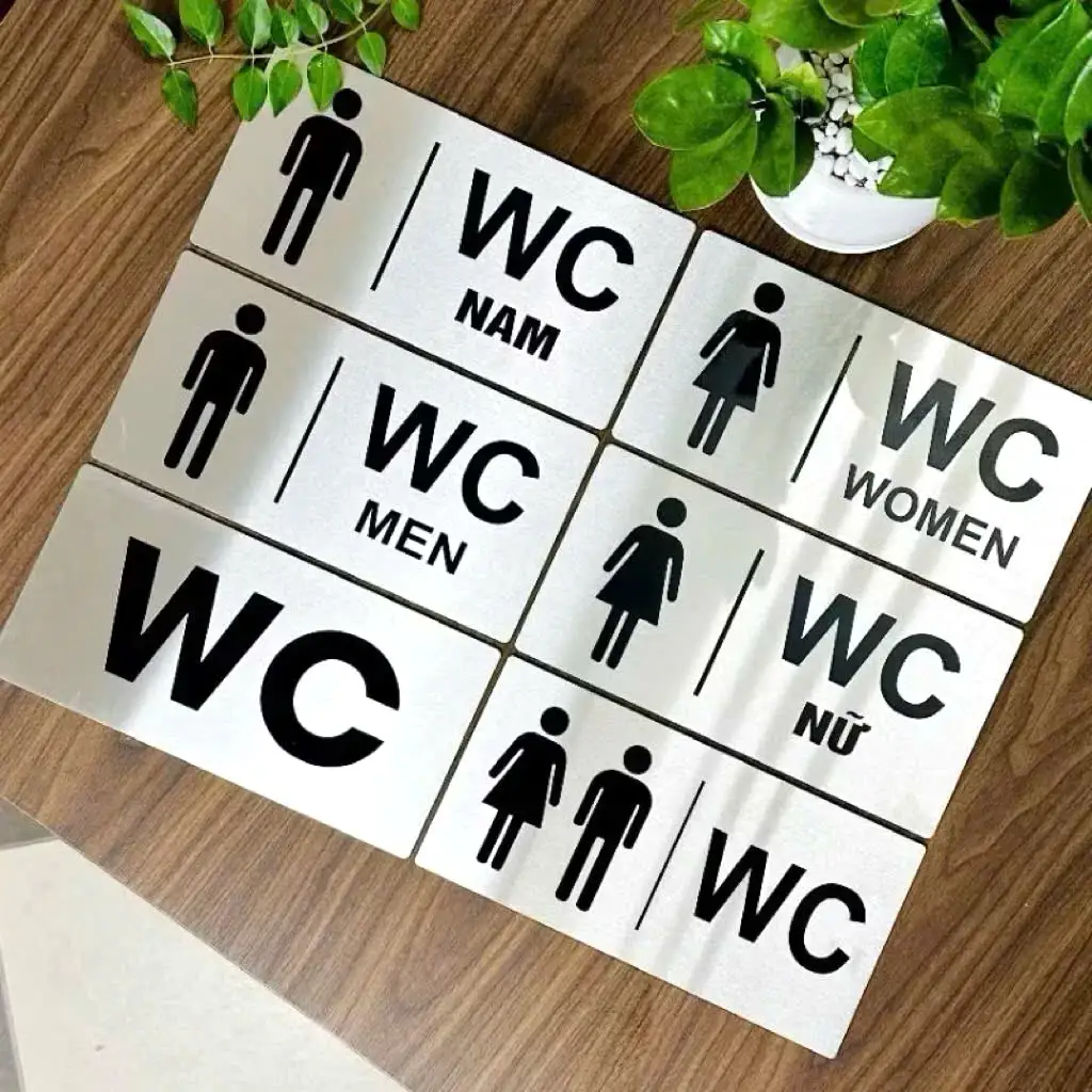 Bảng Men, Women, Bảng Wc, Nhà Vệ Sinh, Bảng Toilet Dán Cửa Phân Biệt Phòng Vệ Sinh Nam Nữ Nền Nhôm Sang Trọng