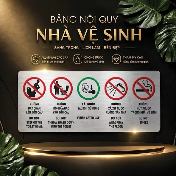 Bảng Nội Quy Nhà Vệ Sinh, Nhắc Nhở, Biển Báo Trong Toilet, Wc Chất Liệu Alu Nhôm Siêu Bền In Uv 1